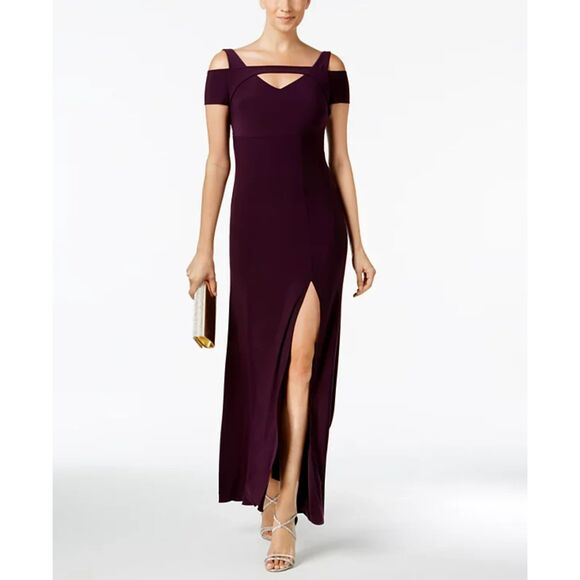 Nightway Dress Women's Size 12 Purple Gown Wedding Guest Maxi High Slit - Picture 1 of 5